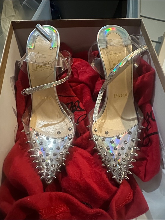 Christian Louboutin Shoes - Christian Louboutin Holographic Silver Spike Pointed-Toe Sandals